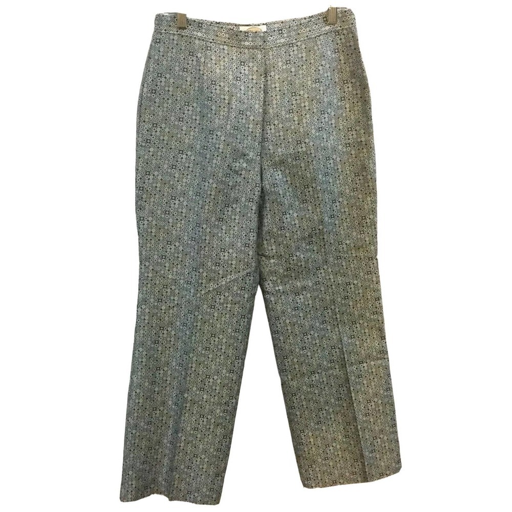 Womens Talbots 100% Silk Lined Blue Gray Silver Circle Diamond‎ Print Pants 10P